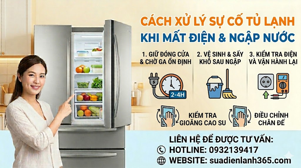 Cách xử lý sự cố tủ lạnh khi mất điện đột ngột hoặc ngập nước