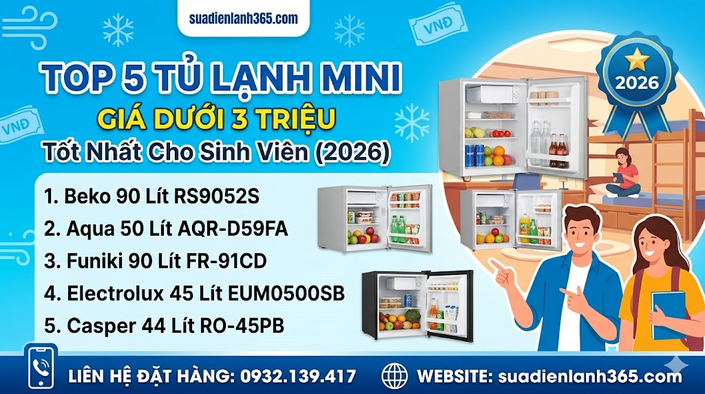 Top 5 Tủ Lạnh Mini Giá Dưới 3 Triệu Tốt Nhất Cho Sinh Viên (2026)